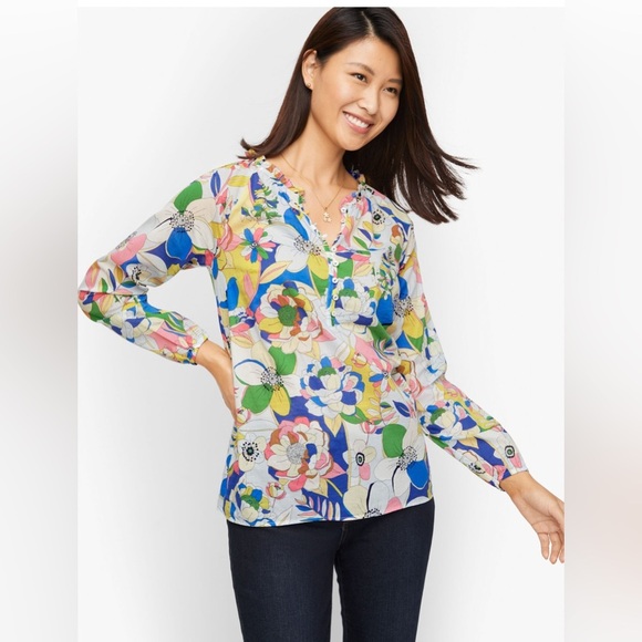 TALBOTS RUFFLE TRIM POPOVER - FLORAL SIZE XL/P - Picture 1 of 6